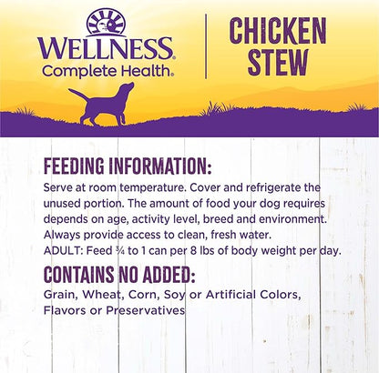 Wellness Complete Health Thick & Chunky Natural Grain Free Canned Wet Dog Food, Chicken Stew, 12.5-Ounce Can (Pack of 12)