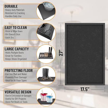 Ottomanson Indoor/Outdoor Boot Tray Non-Slip Doormat Modern Entryway Mat for Entryway Patio Backyard Garage, 17.5" x 27", Black
