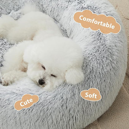 WNPETHOME Calming Dog Bed Cat Bed Donut, Faux Fur Pet Bed Self-Warming Donut Cuddler, Comfortable Round Plush Dog Beds