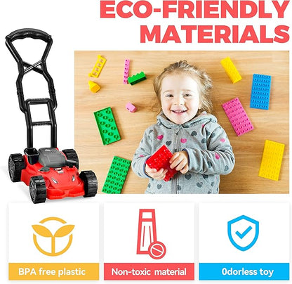 Kids Lawn Mower - Toy Choi's Pretend Play Series Toddler Lawn Mower, Indoor Outdoor Push Gardening Summer Toy Tool Set for Boys & Girls 3,4,5,6,7,8