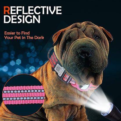 Reflective Dog Collar with Apple AirTag Holder & QR Code Pet ID Tag,Soft Nylon Adjustable Dog Tracker Collar with Safety Lock for Small Dogs (Rose Red, S)