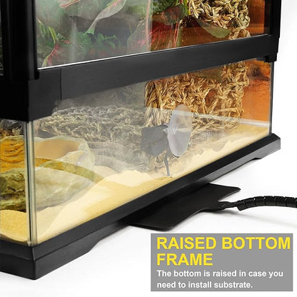 10 Gallon Professional Glass Terrarium 12"x12"x18" Durable Reptile Habitat Tank with Heat Resistant Aluminum Alloy Frame, Dual Front Swinging Doors for no Jam by Sand and Other Debris