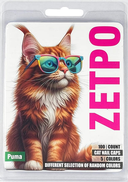 zetpo Cat Nail Caps | Cat Claw Covers | with Adhesives and Applicators (L, 5X Solid Random Colors | 100 pcs)