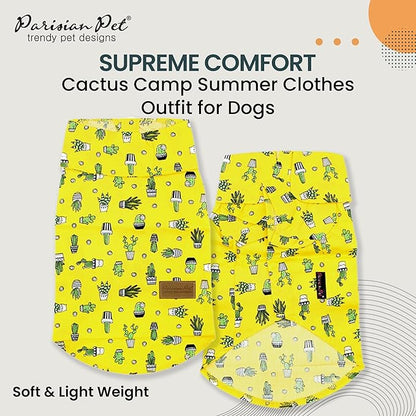 Parisian Pet Dog Shirt - Cactus Cap Dog Beach Outfit - 100% Cotton Dog Summer Clothes - Stylish Dog Costume - Breathable and Cool Pet Clothing - Machine Washable Dog Shirts for Small Dogs - XS
