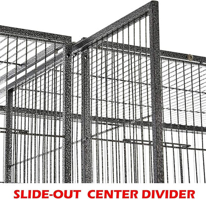 64" Extra Large Double Flight Bird Wrought Iron Double Cage Slide Out Center Divider Side Nesting Box Door Parrot Cage Cockatiel Conure with Removable Rolling Stand Storage Shelf