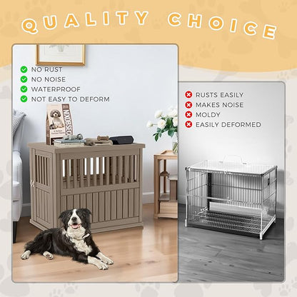 Dog House - Resin Outdoor Dog Kennel with Ventilated Design, Waterproof Dog Bed Shelter for Backyard, Garden & Patio