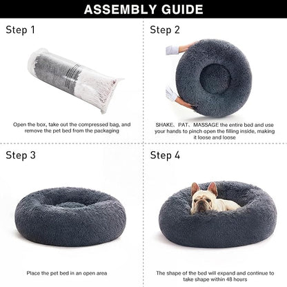 Love's cabin Calming Cat Bed for Indoor Cats, Anti-Anxiety Donut Round Dog Bed, Fluffy Faux Fur Washable Pet Bed for Small Medium Dogs and Cats,Bluish Grey,20in