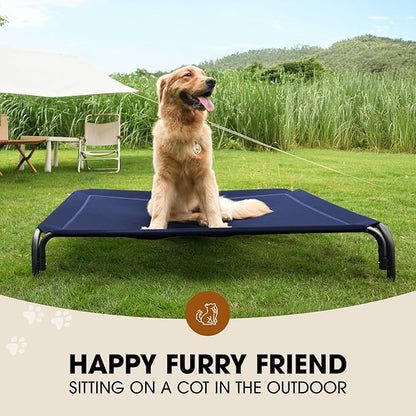 Elevated Dog Bed, Raised Outdoor Dog Bed for Large Sized Dogs, Portable Cooling Pet Cot with Breathable & Washable Mesh, Indoor & Outdoor Pet Hammock with Skid-Resistant Feet.