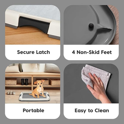 IRIS USA Pee Pad Holder - Extra-Small Sized Dog & Puppy Pee Pads, Secured Latches, Non-Skid Feet, High Polish Finish for Easy Cleaning, Leak Protection, Fits 14"x17" Pad Puppy & Toy Breeds, Dark Grey