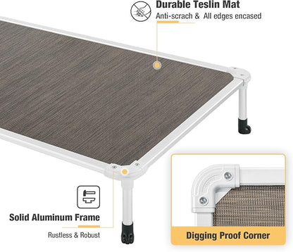 Veehoo Chew Proof Elevated Dog Bed - Cooling Raised Pet Cot - Silver Aluminum Frame and Durable Textilene Mesh Fabric, Unique Designed No-Slip Feet for Indoor or Outdoor Use, Brown, Medium, CWC2003