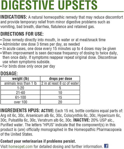 HomeoPet Digestive Upsets, Safe, Gentle, and Natural Cat and Dog Digestive Support, 15 Milliliters