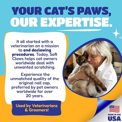 Soft Claws Cat Nail Caps for Medium Cats – (Red, Blue & Gold, 40 Caps) – Made in USA – Veterinarian-Developed | Scratch Protection, Easy to Apply, Long-Lasting Soft Nail Covers for Cats