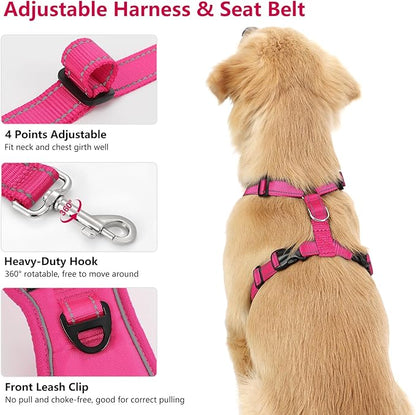 Dog Seat Belt Harness for Car, Dog Car Harness Adjustable Mesh Breathable & Dog Seatbelt Safety Tether with Elastic Bungee for Small Medium Large Pets(Rose, M)