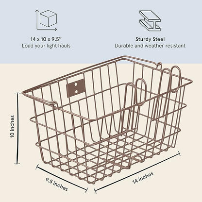 Retrospec Apollo-Lite Lift-Off Bike Basket - Detachable Steel Handlebar Basket with Carrying Handle for Commuting, Shopping & Beach Trips - 14.5in x 9.5in Weather-Resistant Biking Gear