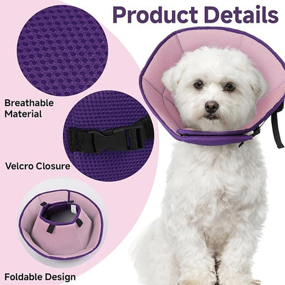 Dog Cone Collar M, Soft Cones for Large Medium Small Dogs,Adjustable Dog Cone Alternative to Stop Licking, Comfy Elizabethan Collar for After Surgery Wound Healing & Hot Spots Purple