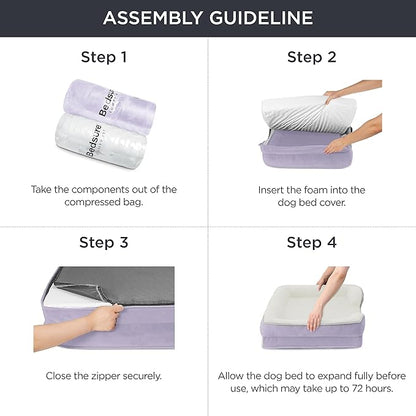 Bedsure L Plus Orthopedic Dog Bed for Large Dogs - Washable Dog Cat Bed Waterproof, L Plus Big Comfort Dogs Couch Sofa with Washable Removable Cover, Pet Bed with Nonskid Bottom, Lavender, 38"