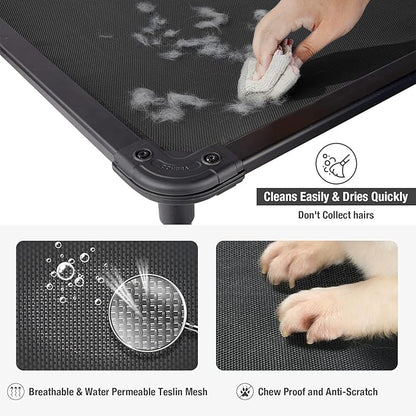 Veehoo Chew Proof Elevated Dog Bed - Cooling Raised Pet Cot - Rustless Aluminum Frame and Durable Textilene Mesh, Unique Designed No-Slip Feet for Indoor or Outdoor Use, Black, X-Large, CWC2002