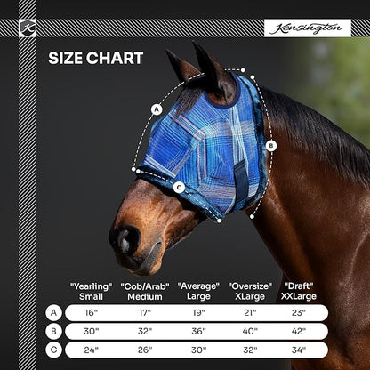 Kensington UV Fly Mask with Fleece Trim - Protective Mask with Dual Ear Opening & Forelock Freedom - Large, Lavender Mint