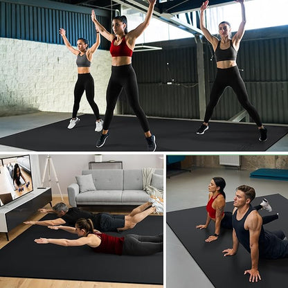Large Exercise Mat for Home Workout,12‘x6’/10'x6'/9'x6'/8'x6'/7'x5'/6'x4' (7mm) Extra Thick Workout Mat, High-Density Gym Mat for Cardio, Jump Rope, MMA, Weights (Shoe-Friendly)