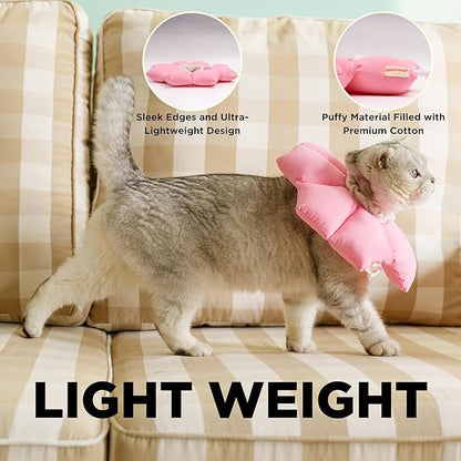 Puffy Crew Soft Cat Cone Collar, Adjustable Waterproof Recovery Collar, Lightweight Elizabethan e Collar for Cats of All Breeds (Pink, Large, Neck Circumference 7.8'' - 12.5'')
