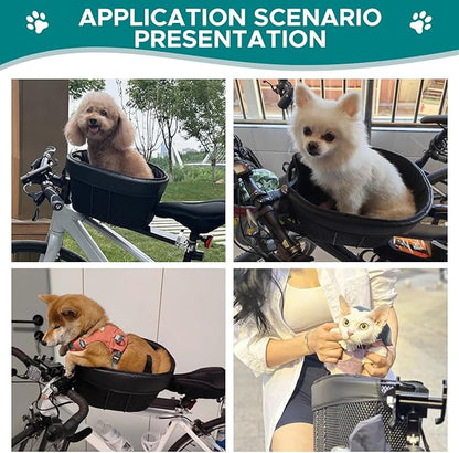 Dog Bike Basket Mountain Bike Shopping Basket Portable Cat and Dog Carrier for Bike Front Crossbar with Sponge Liner ty Strap (Black)