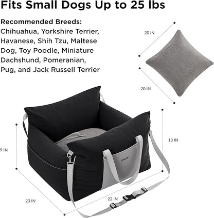 Lesure Small Dog Car Seat for Small Dogs - Waterproof Dog Booster Car Seat with Storage Pockets, Clip-On Safety Leash and Thickened Memory Foam Filling, Pet Carseat Puppy Travel Carrier Bed, Black