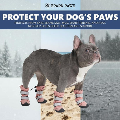 Spark Paws Dog Shoes, Waterproof Dog Boots for Medium to Large Dogs, Non Slip, Breathable Dog Booties and Paw Protectors - 4PCS Doggie Hiking Boots with Reflective Straps - Pink, Size 5