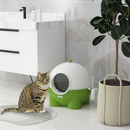PawHut Hooded Cat Litter Box, Large Kitty Litter Pan with Lid, Scoop, Leaking Sand Pedal, Top Handle, Dark Green
