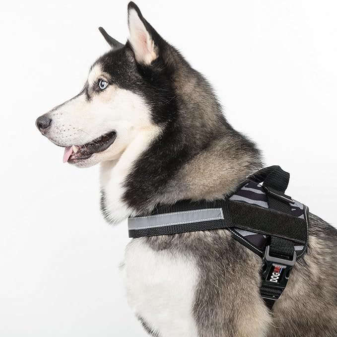 Dogline Dog Harness, Reflective No-Pull Adjustable Vest with Handle for Walking, Training, Breathable, No - Choke Harness for Small, Medium or Large Dogs Room for Patches Zebra Black/White S 18"-24"