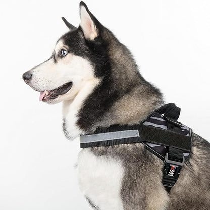 Dogline Dog Harness, Reflective No-Pull Adjustable Vest with Handle for Walking, Training, Breathable, No - Choke Harness for Small, Medium or Large Dogs Room for Patches Zebra Black/White L 27"-34"