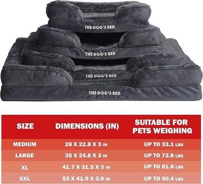 The Dog’s Bed, Orthopedic Standard Foam Waterproof Dog Bed with Standard Support, XL Grey Plush, Waterproof, Supportive Dog Bed with Replaceable Covers, Veterinary Approved