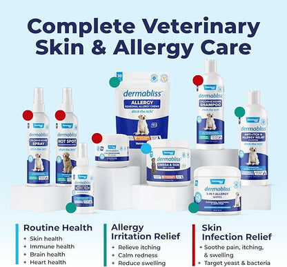 Vetnique Dermabliss Chlorhexidine for Dogs Skin Health - Antibacterial Medicated Dog Shampoo - for Skin Infections & Irritation, Hot Spots & Redness Relief (Medicated Shampoo, 16oz)