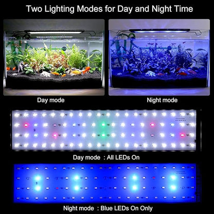 LED Aquarium Light, Full Spectrum Fish Tank Led Light with Aluminum Alloy Shell Extendable Brackets (48-54 in)