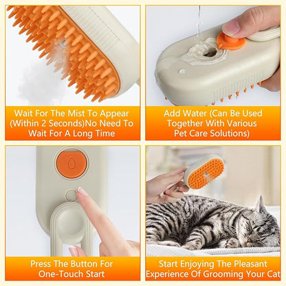 4-in-1 Cat Grooming Steam Brush, Pet Hair Shedding, Massage, Cleaning, Combing (purple)