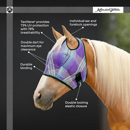 Kensington UV Horse Fly Mask with Web Trim - Protective Mask with Dual Ear Opening & Forelock Freedom - Small, Deluxe Black