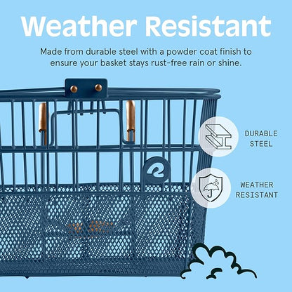 Retrospec Apollo Detachable Front Bike Basket Steel Half-Mesh with Integrated Detachable Hooks and Built-In Handle, Easy Assembly and Portability for Bicycles