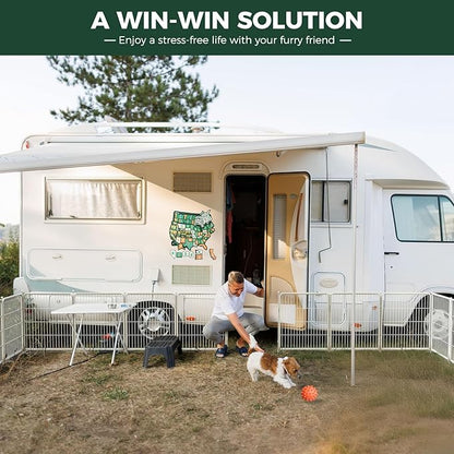 FXW Rollick Unleashed Dog Playpen for Indoor, Yard, RV Camping, 40 inch 48 Panels for Medium and Large Dogs, White│Patented