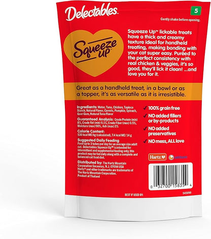 Hartz Delectables Squeeze Up Interactive Lickable Wet Cat Treats for Adult & Senior Cats, Chicken & Veggies, 4 Count (Pack of 8)