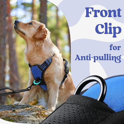 rabbitgoo Dog Harness for Large, No Pull Pet Harness with 3 Buckles, Adjustable Soft Padded Vest with Control Handle, Walking Reflective Pet Vest for Large Dogs, Blue, L