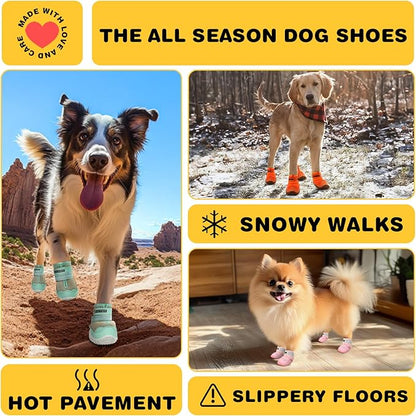 Hcpet Dog Shoes for Large Dogs, Breathable Dog Booties for Small Medium Dogs, Anti-Slip Dog Boots & Paw Protectors for Hot Pavement Winter Snow Hiking with Reflective Straps Pink Size 1