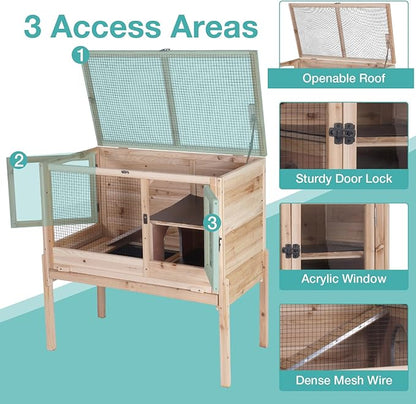 Guinea Pig Cage with Wooden Stand,Indoor Rabbit Hutch with 2 Stories,Hamster Cage with Anti Chew Ramp,Hideout, Platform, Pull Out Tray (Wood)