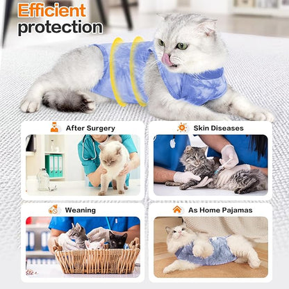 Cat Recovery Suit - Abdominal Wounds Cat Onesie, Cone E-Collar Alternative, Blue S