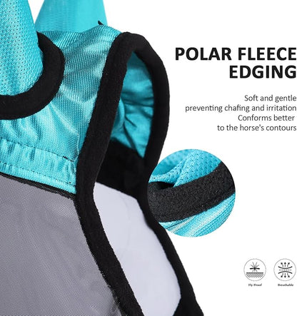 Harrison Howard Pro Luminous Horse Half Face Fly Mask Large Eye Space with Ears UV Protection for Horse Teal S