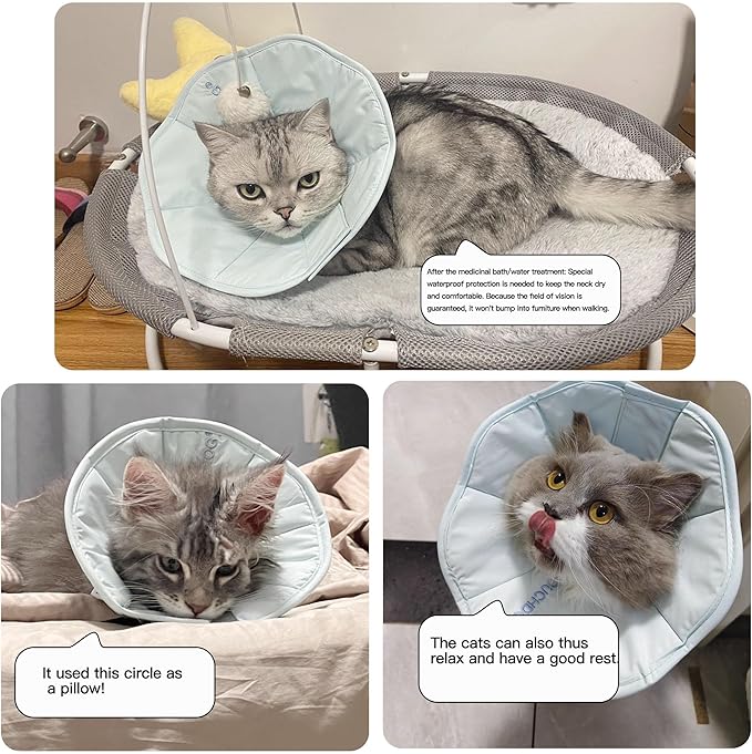 Touchdog Foldable Dog Cone Collar for Cats & Dogs - Adjustable Soft Recovery Collar with Waterproof PU Coating, Lightweight Design, 24.5cm/9.6in Wide Barrier (Blue, S)