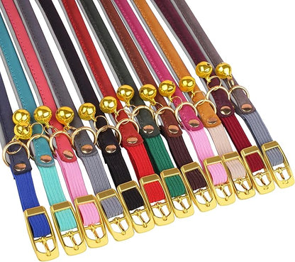 OOPSDOGGY Rolled Leather Cat Collar with Bell - Reflective Kitten Collar with Safety Elastic Strap - Adjustable Small Pet Collars for Boy Girl Cats (Burgundy)
