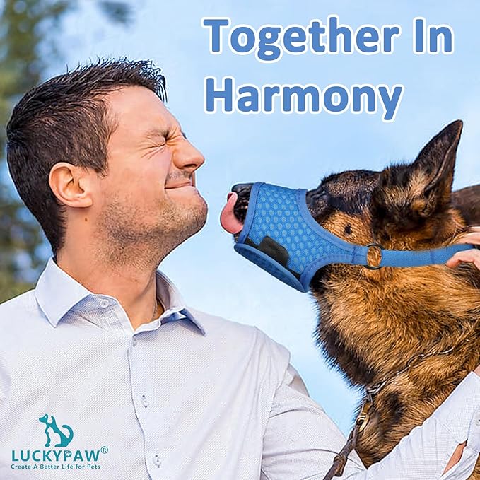 LUCKYPAW Soft Muzzle for Medium Large Sized Dogs Beagle Labrador German Shepherds, Dog Muzzle to Prevent Biting Chewing, Adjustable Breathable Mouth Guard for Grooming Walking Training(Blue, L)