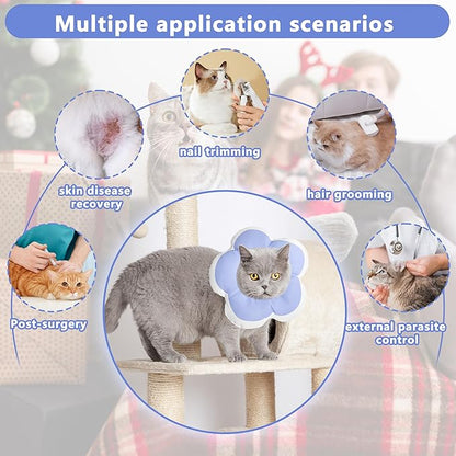 Cat Cone Collar Soft, Waterproof Cats Cones to Stop Licking After Surgery, Adjustable Soft Elizabeth Cats Collars for Wound Healing, Flower Shape Cat Recovery Collar (Purple, Large)