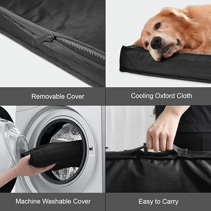 Outdoor Extra Large Dog Bed, Jumbo Waterproof Dog Bed for Large Dogs, Orthopedic Egg Foam Pet Bed Mat with Removable Oxford Cooling Cover, Black