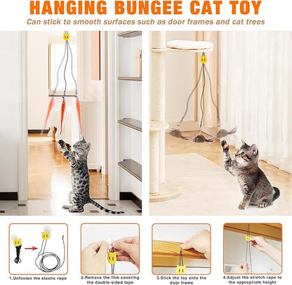 JXFUKAL Automatic Cat Wand Toy – Wooden Base, 2 Teasers & 5 Feather Spring Refills