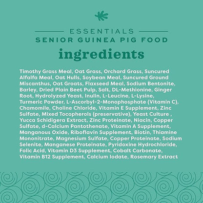 Oxbow Essentials Guinea Pig Food, Senior, Made Alfalfa for Guinea Pig, Pet Food Pellets with Vitamin C, Small Animal Pet Products, Made in USA, High Fiber, 4 lb. Bag